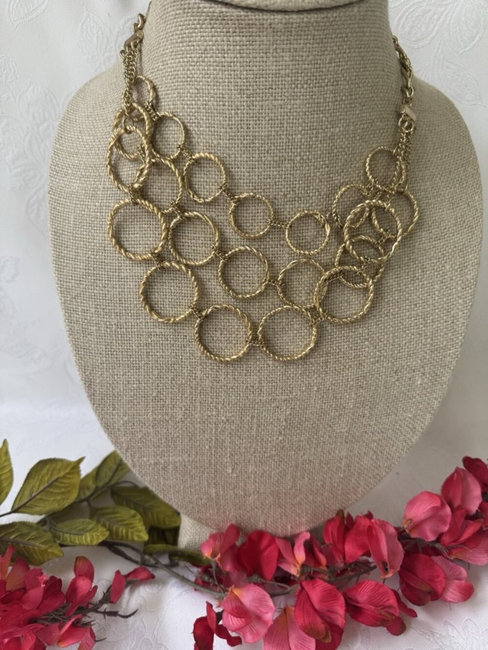 Nordstrom Sequin NYC Gold Tone Chunky Ring 3 Chain Layered Necklace 18" NEW